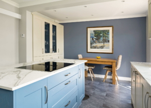 blue and ivory shaker kitchen design